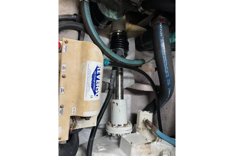 Slide: The Image of Engine compartment of 2003 Sea Ray 480 Sedan Bridge with Reverso oil change system. - 56