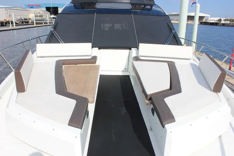 Slide: The Image of Luxurious 2018 Galeon 640 Fly yacht docked at marina, aerial view. - 11