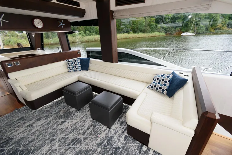 Slide: The Image of Luxurious kitchen interior of 2018 Galeon 640 Fly yacht with scenic water view. - 46