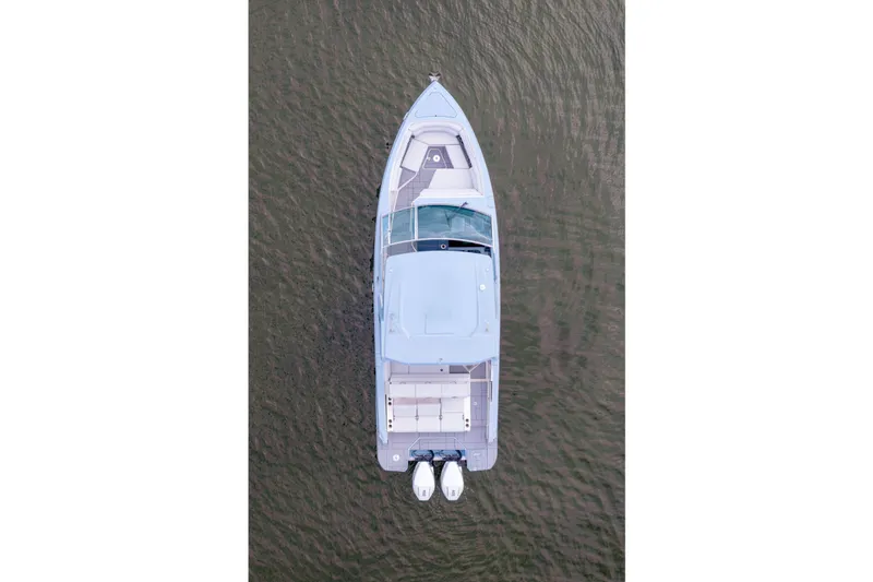Slide: The Image of Aerial view of 2022 Aviara AV32 OB boat on water. - 4