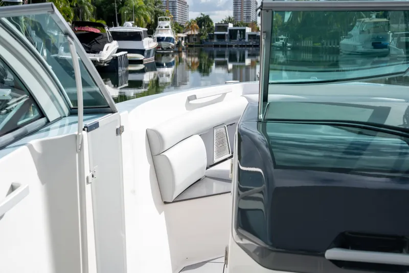 Slide: The Image of 2022 Aviara AV32 OB boat interior with sleek design and comfortable seating. - 8