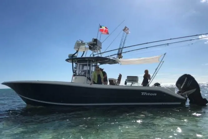 Slide: The Image of 2007 Triton 351 CC boat on clear water under sunny sky. - 136