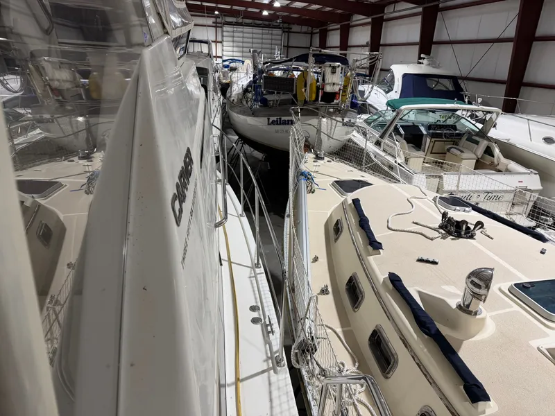 Slide: The Image of Carver 356 Aft Cabin Motor Yacht 2001 in storage facility. - 10