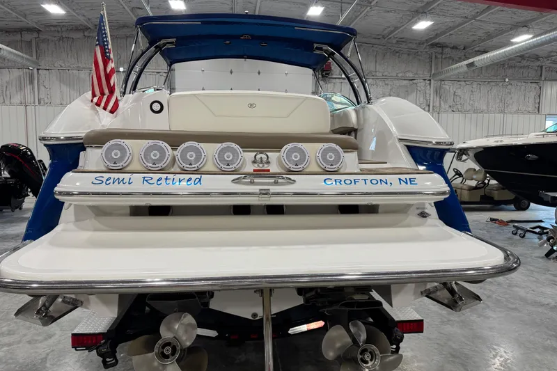 Slide: The Image of 2011 Cobalt boat named "Semi Retired" in a garage, Crofton, NE. - 5