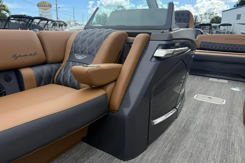 Slide: The Image of Luxurious interior of 2026 Bennington 27 QSBAT2 pontoon boat with premium seating. - 10