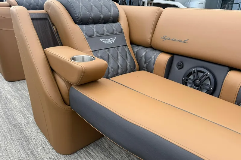 Slide: The Image of Luxurious seating on 2026 Bennington 27 QSBAT2 boat with cup holder and speaker. - 11