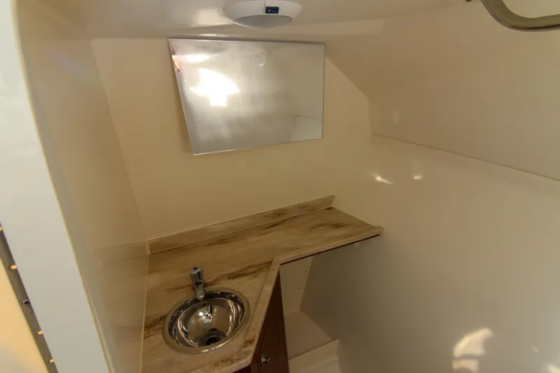 Slide: The Image of 2023 Pursuit DC 295 Dual Console interior with sink and mirror. - 23