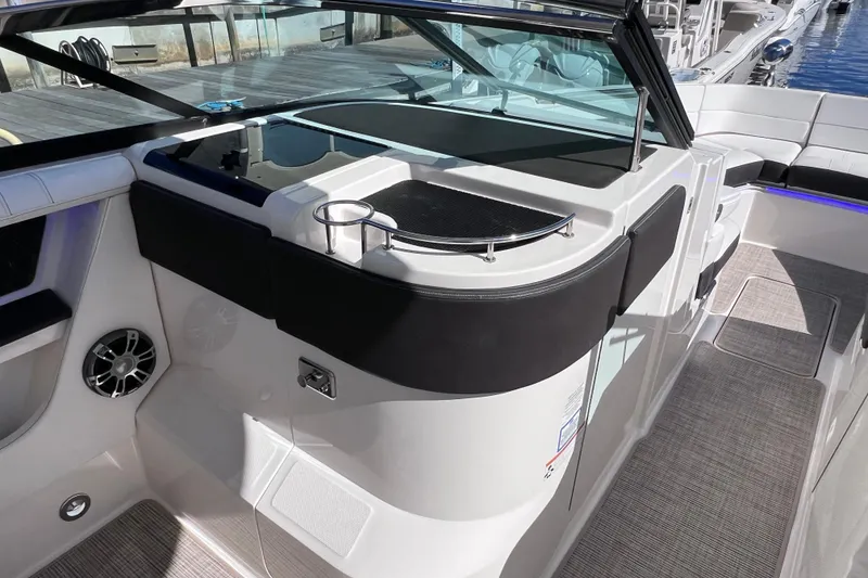 Slide: The Image of 2019 Sea Ray SLX 310 Outboard engine hours display, showing 361:10 and 367:01. - 55