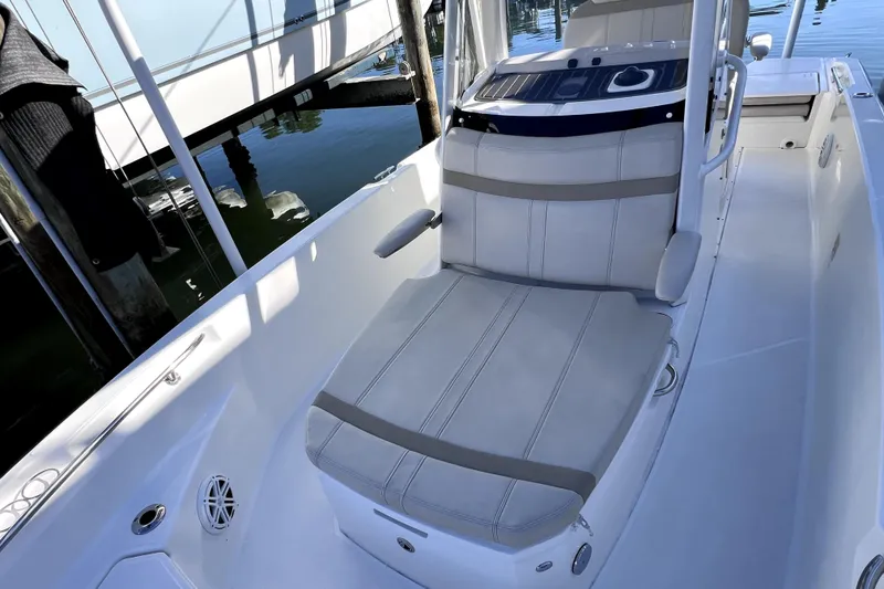 Slide: The Image of 2023 Boston Whaler 220 Dauntless boat, close-up of model nameplate. - 46