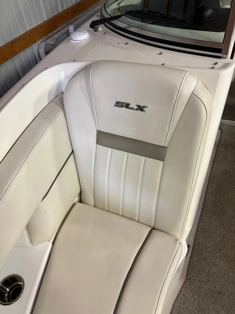 Slide: The Image of 2007 Sea Ray 270 SLX boat seat with SLX logo. - 12
