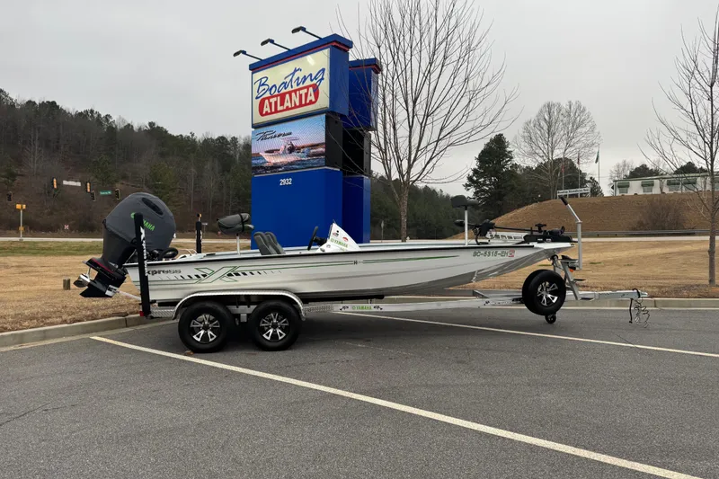 The Image of 2026 Xpress H20 Bass boat on trailer at Boating Atlanta dealership. - 1