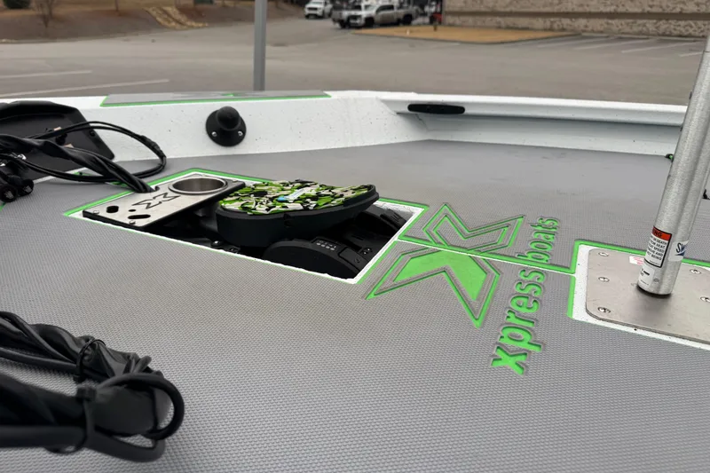 Slide: The Image of 2026 Xpress H20 Bass boat deck with logo and equipment details. - 7