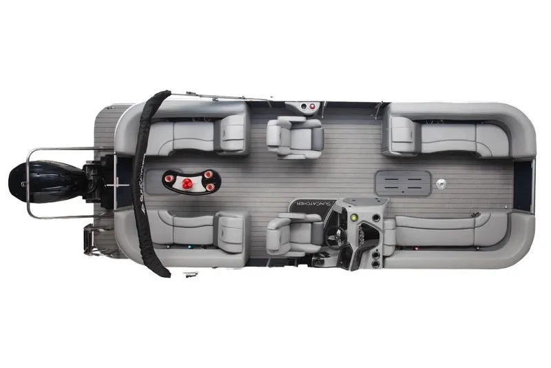 Slide: The Image of Manufacturer Provided Image: Top view of 2026 SunCatcher Fusion 324RC pontoon boat with spacious seating layout. - 16