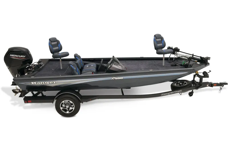 Slide: The Image of 2026 Ranger RT188 boat with Minn Kota trolling motor by a lake. - 15