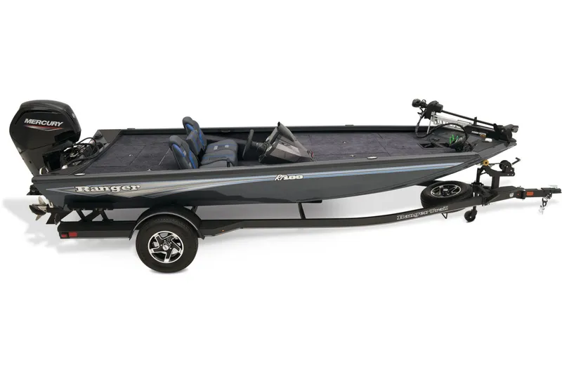 Slide: The Image of 2026 Ranger RT188 boat with Mercury Pro XS outboard motor by a lake. - 17