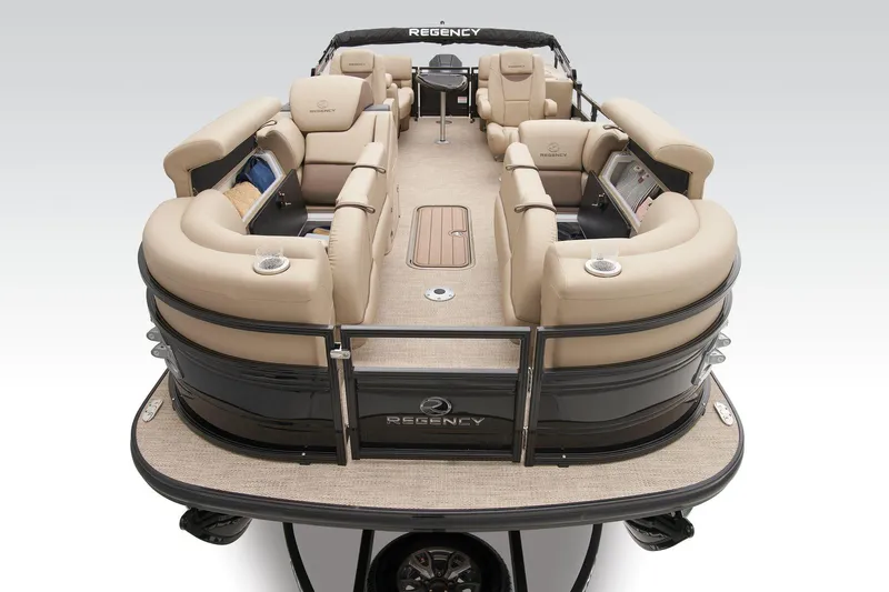 Slide: The Image of Open storage compartment in 2025 Regency 230 LE3 boat, featuring durable interior design. - 8