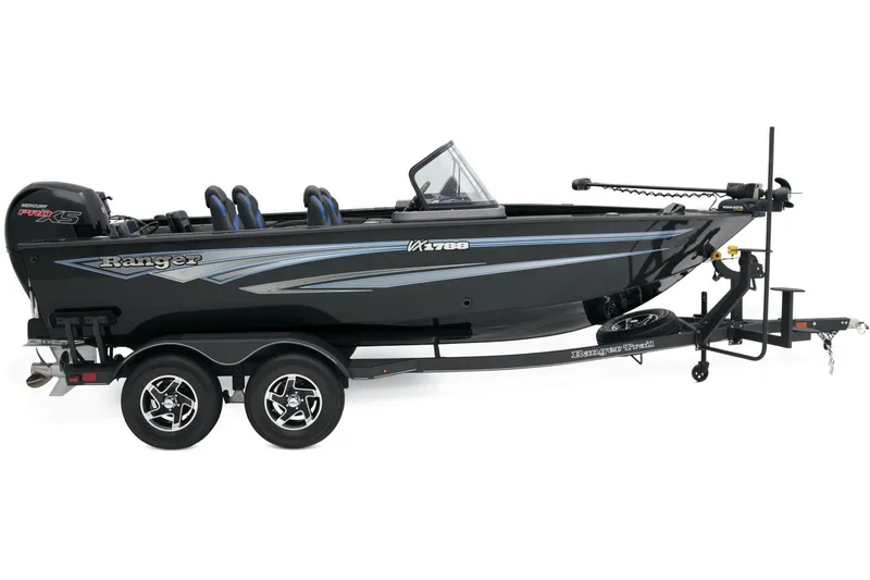Slide: The Image of 2026 Ranger VX1788 WT boat rear view with motor and ladder. - 11