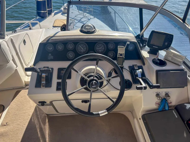 Slide: The Image of 1993 Sea Ray Express Bridge 350 helm station. - 21