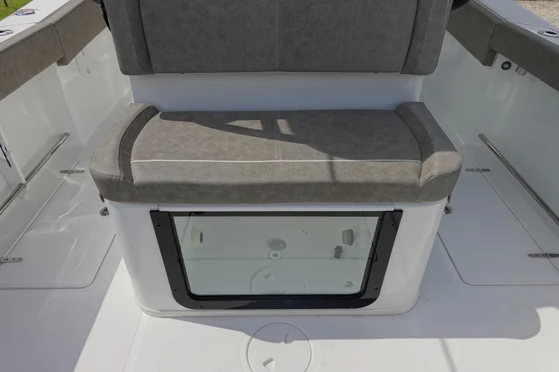 Slide: The Image of 2026 Sea Hunt Gamefish 28 Forward Seating with cushioned bench and storage compartment. - 14