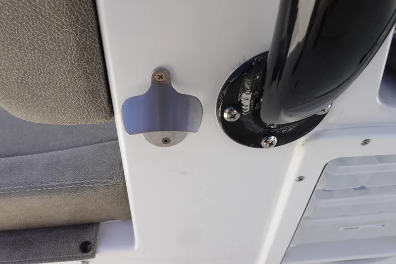 Slide: The Image of Close-up of 2026 Sea Hunt Gamefish 28 boat interior details, featuring seating and hardware. - 27