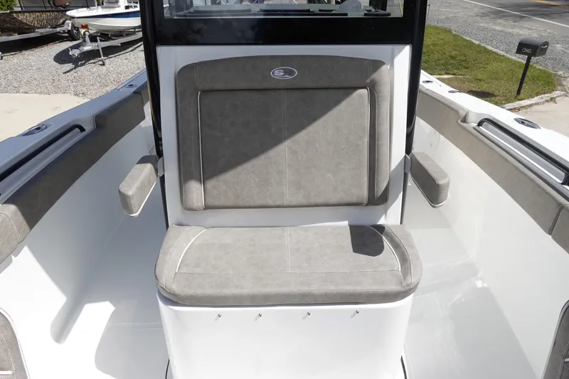 Slide: The Image of 2026 Sea Hunt Gamefish 28 Forward Seating, featuring comfortable gray upholstery. - 28