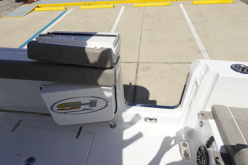 Slide: The Image of 2026 Sea Hunt Gamefish 28 boat interior with seating and storage compartments. - 44