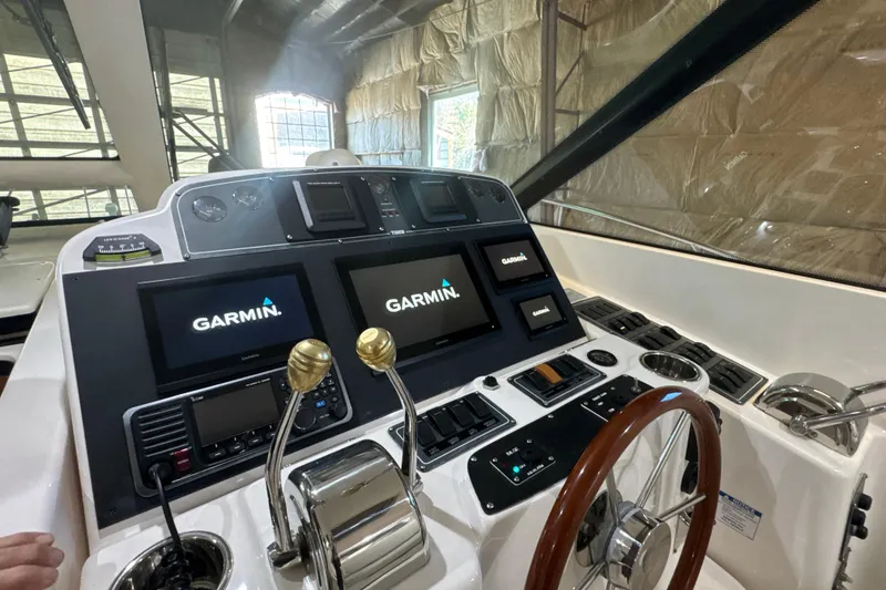 Slide: The Image of Helm of 2006 Tiara Yachts 3600 Sovran with Garmin navigation displays. - 34