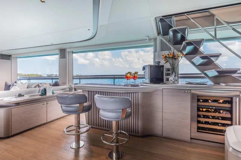 Slide: The Image of Luxurious interior of 2023 Princess X95 yacht with modern bar and ocean view. - 106