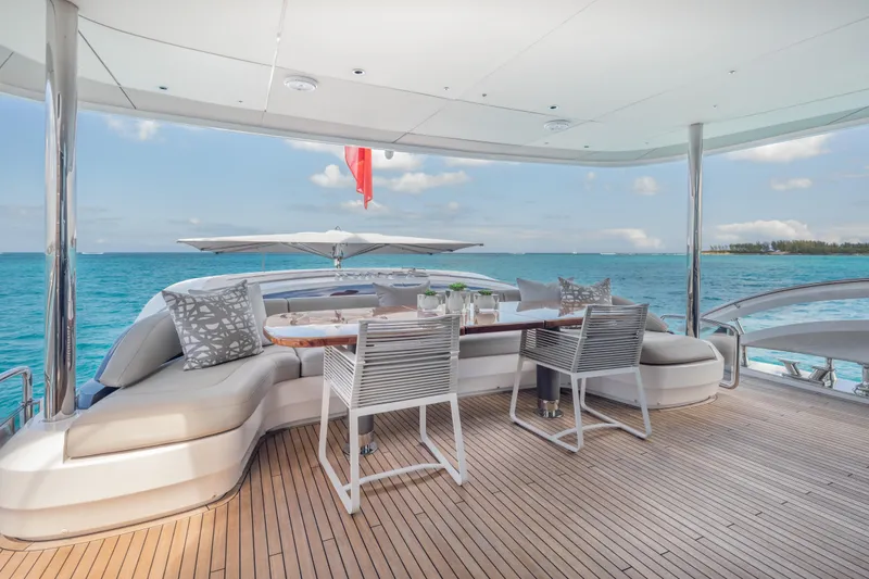 Slide: The Image of Luxurious 2023 Princess X95 yacht deck with elegant seating and ocean view. - 40