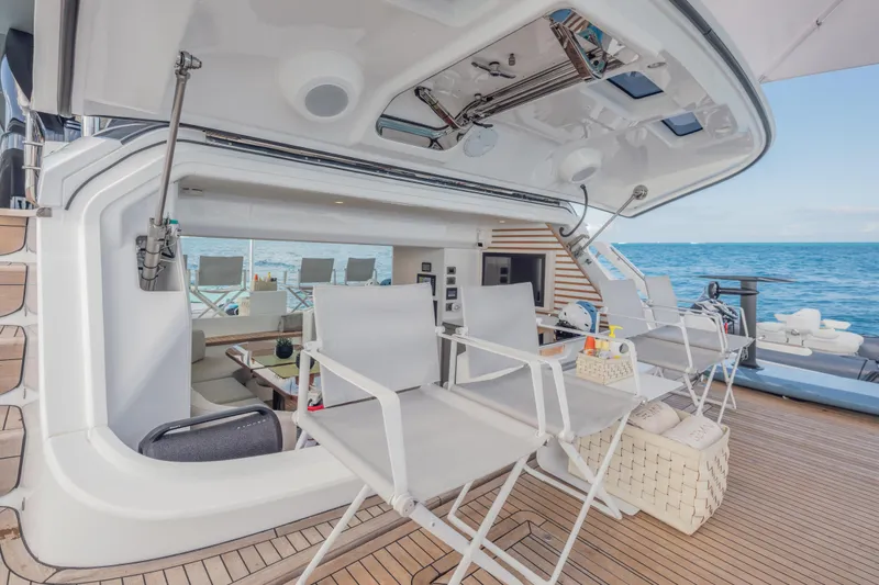 Slide: The Image of Luxurious 2023 Princess X95 yacht deck with seating, ocean view, and modern amenities. - 42