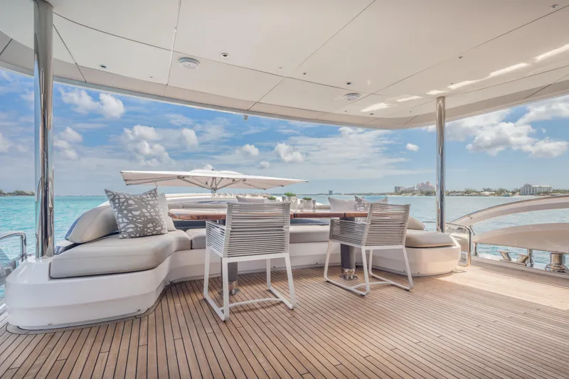 Slide: The Image of Luxurious 2023 Princess X95 yacht deck with elegant seating and ocean view. - 50