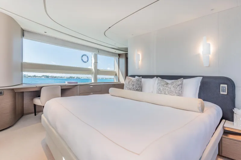 Slide: The Image of Luxurious bedroom interior on 2023 Princess X95 yacht with ocean view. - 63