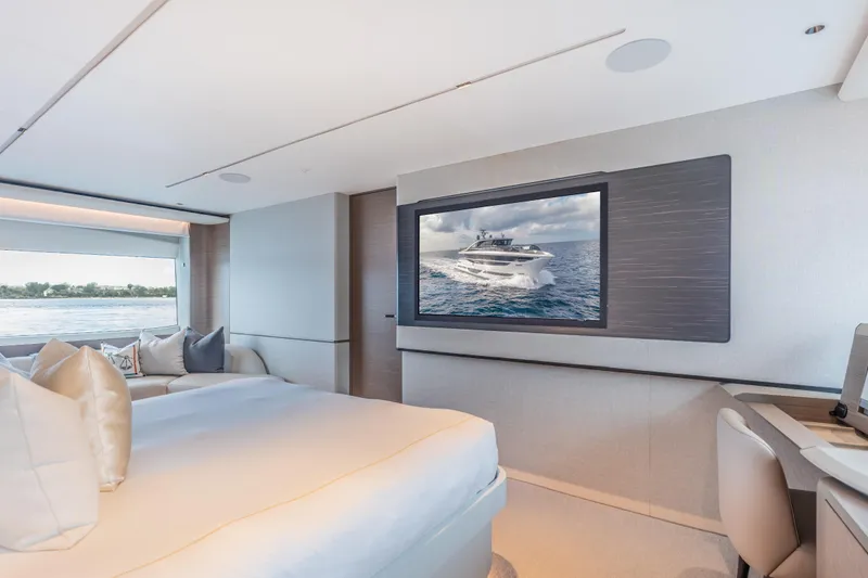 Slide: The Image of Luxurious interior of 2023 Princess X95 yacht with elegant bedroom and sea view. - 70