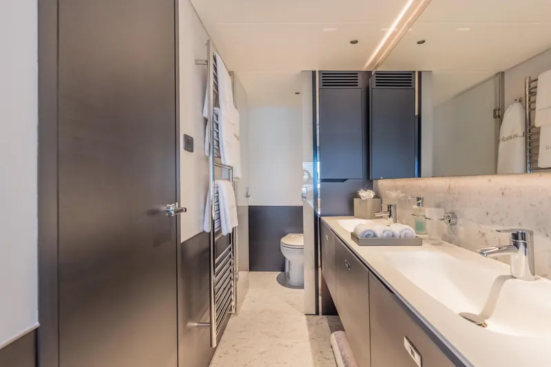 Slide: The Image of Luxurious bathroom interior of 2023 Princess X95 yacht with modern fixtures and elegant design. - 72