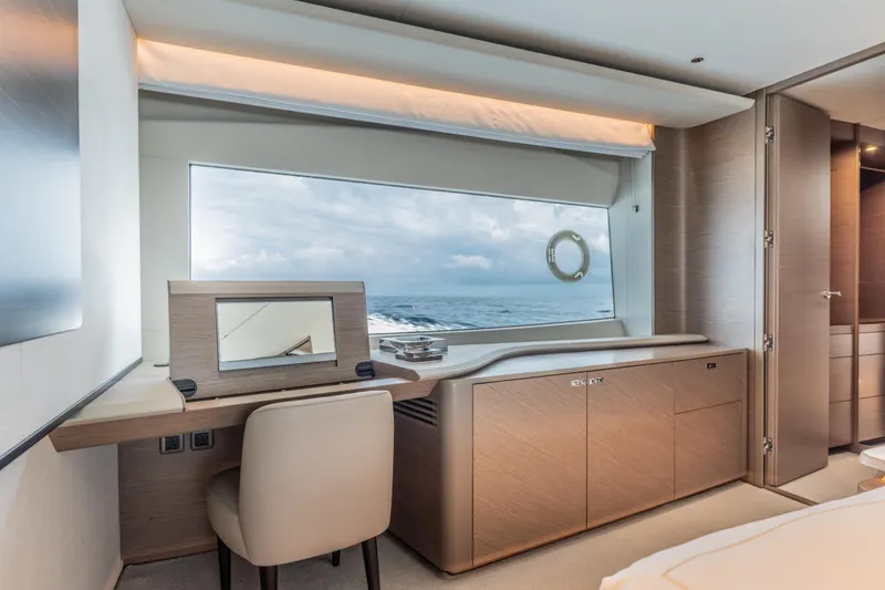 Slide: The Image of Luxurious interior of 2023 Princess X95 yacht with ocean view through large window. - 78