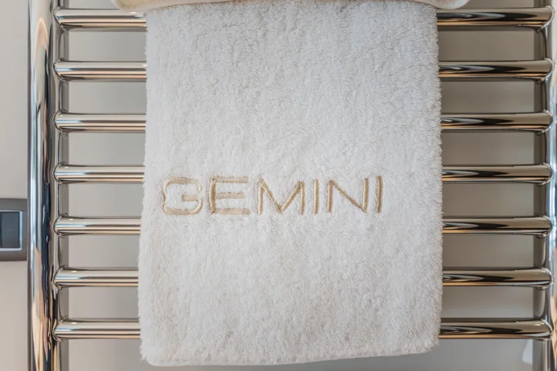 Slide: The Image of White towel with "GEMINI" embroidery on Princess X95 yacht, 2023 model. - 83