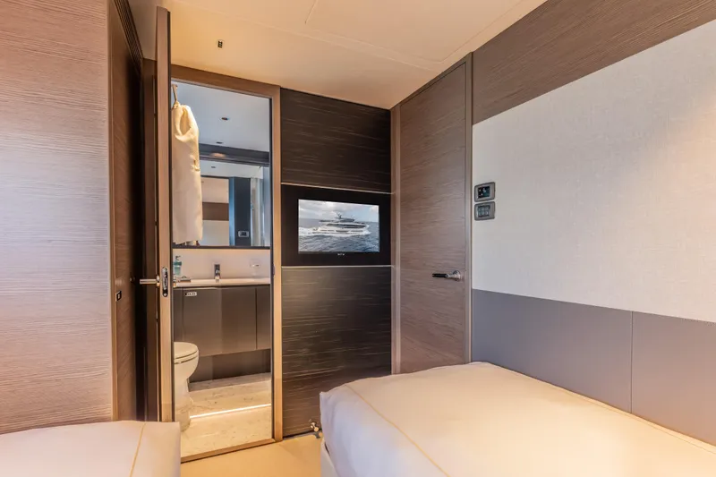 Slide: The Image of Luxurious interior of 2023 Princess X95 yacht cabin with ensuite bathroom. - 85