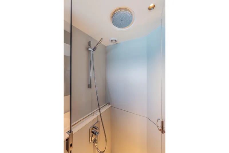 Slide: The Image of Modern shower area in 2023 Princess X95 yacht, featuring sleek fixtures and frosted glass. - 87