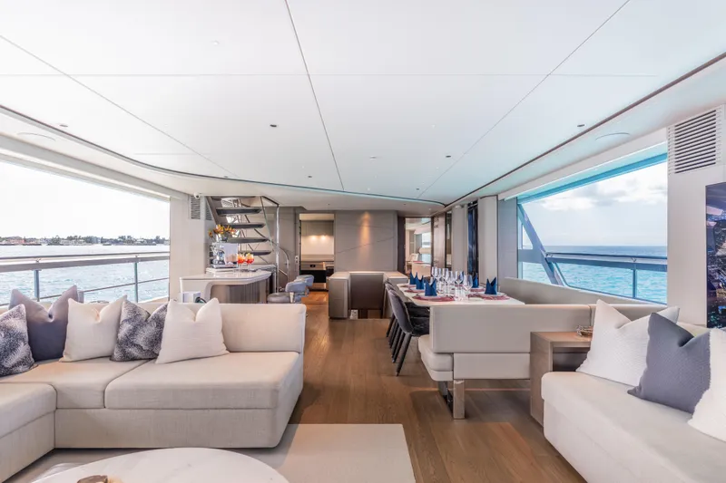 Slide: The Image of Luxurious interior of 2023 Princess X95 yacht with elegant seating and ocean views. - 99
