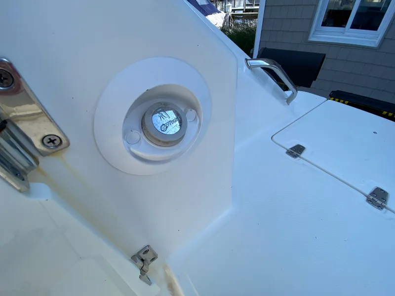 Slide: The Image of Close-up of a 2020 Boston Whaler 250 Outrage boat. - 25