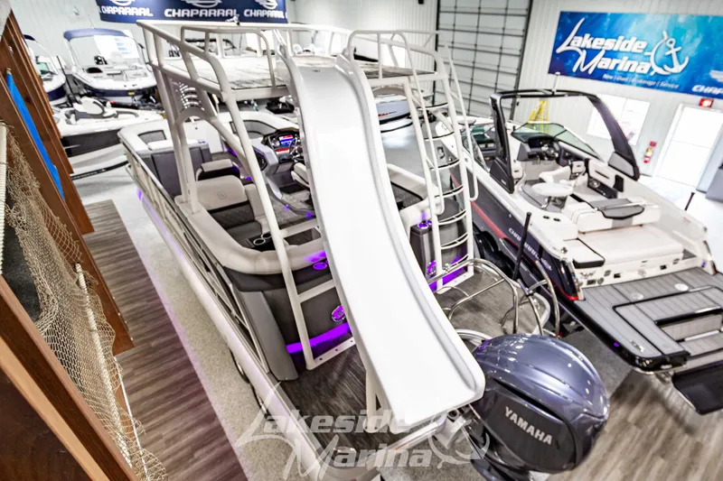 Slide: The Image of 2023 Godfrey AquaPatio 255 SDC pontoon boat with slide at Lakeside Marina. - 10
