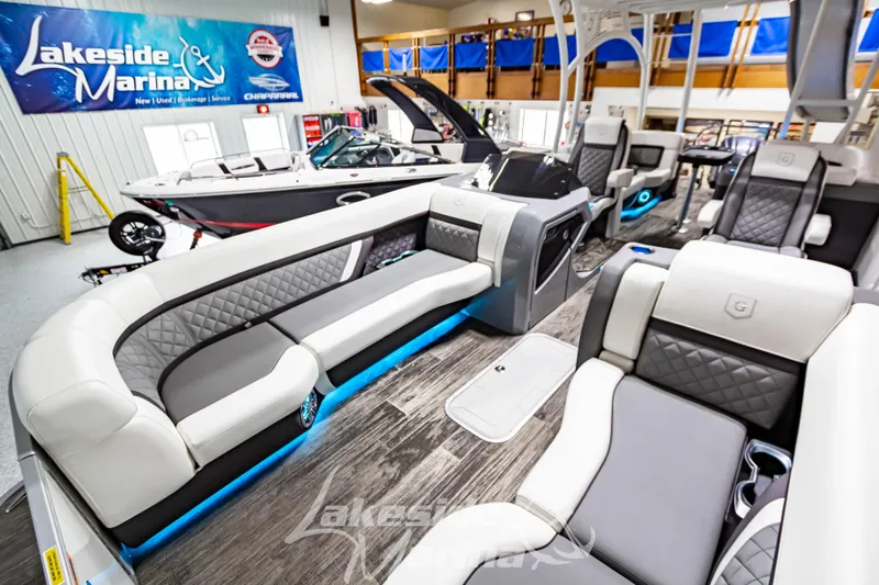 Slide: The Image of 2023 Godfrey AquaPatio 255 SDC pontoon boat interior at Lakeside Marina. - 17