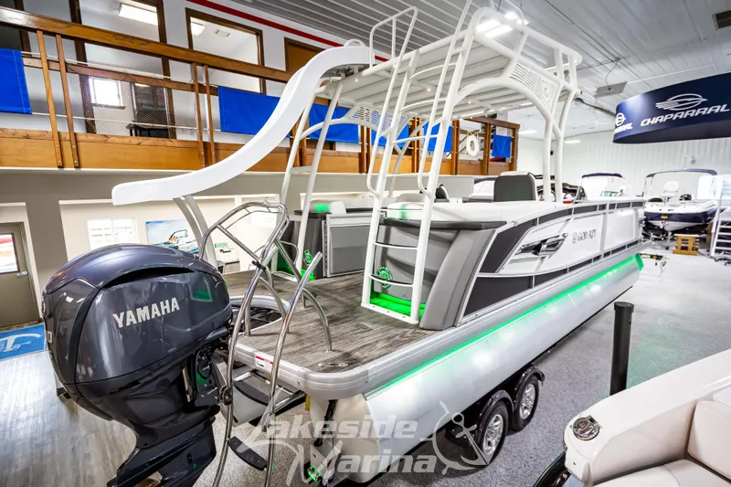 Slide: The Image of 2023 Godfrey AquaPatio 255 SDC pontoon boat with Yamaha engine and water slide. - 3