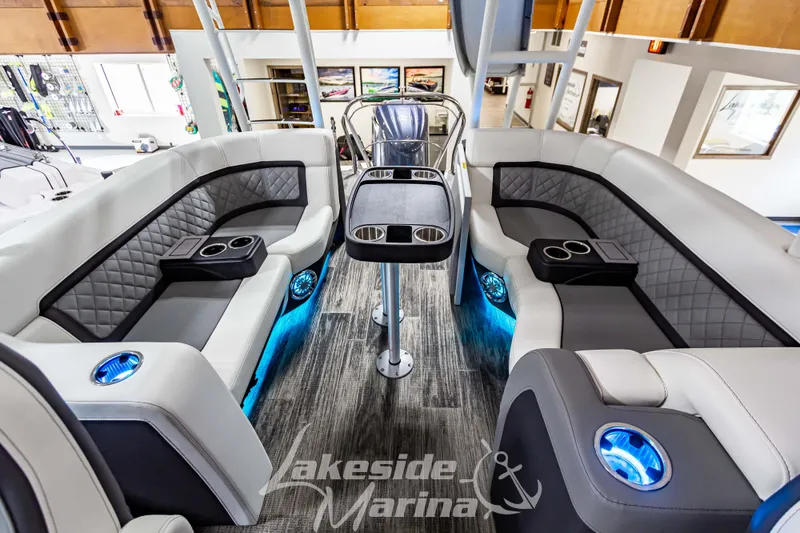 Slide: The Image of 2023 Godfrey AquaPatio 255 SDC interior with luxurious seating and LED lighting. - 31