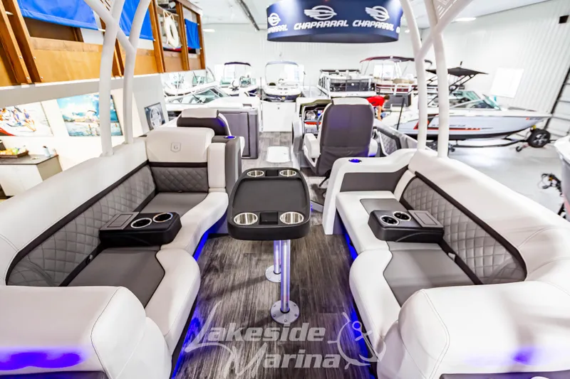 Slide: The Image of 2023 Godfrey AquaPatio 255 SDC luxury pontoon boat interior at Lakeside Marina. - 37