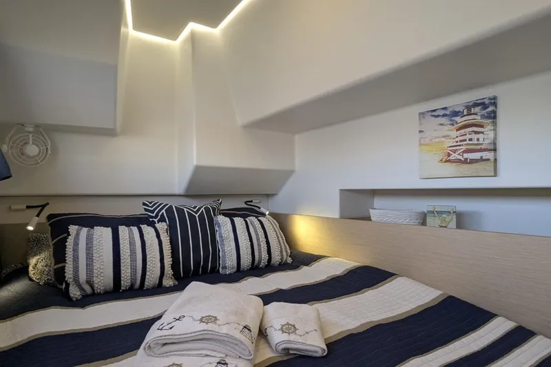 Slide: The Image of Luxurious cabin interior of 2020 Fountaine Pajot MY 37 with nautical-themed decor. - 17