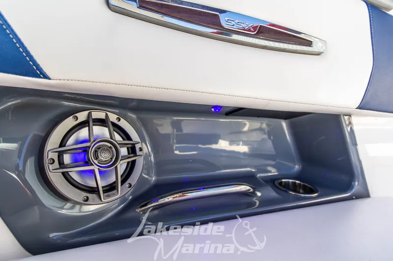 Slide: The Image of Interior of 2021 Chaparral 267 SSX boat with speaker and SSX logo. - 22