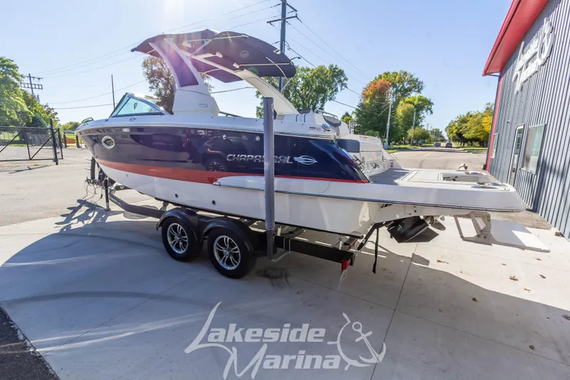 Slide: The Image of 2021 Chaparral 267 SSX boat on trailer at Lakeside Marina. - 9