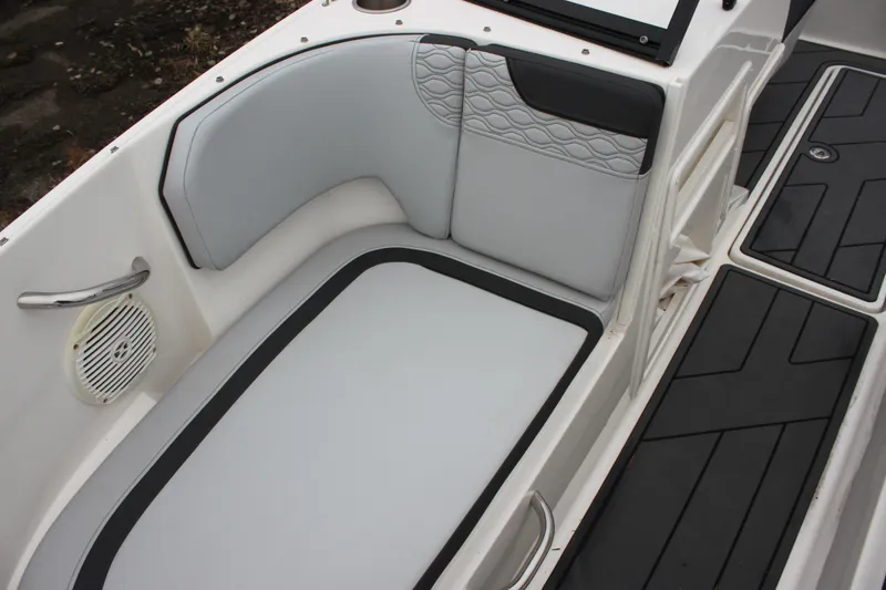 Slide: The Image of 2023 Bayliner Element M19 boat with powerful outboard motor on trailer. - 6