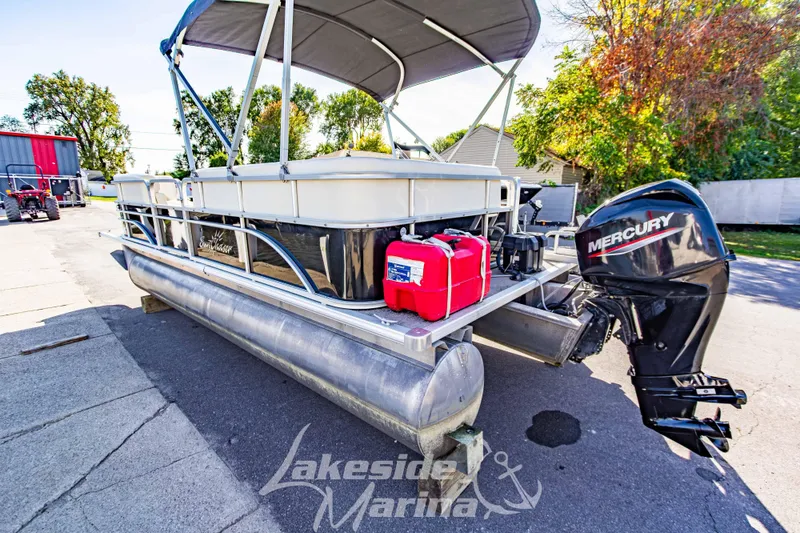 Slide: The Image of 2021 SunChaser Geneva Cruise 20 CRS pontoon boat with Mercury outboard motor at Lakeside Marina. - 7